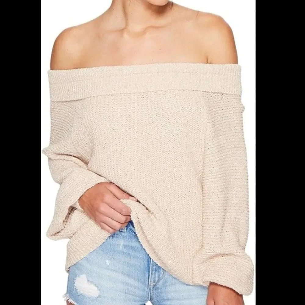 Free People Edessa Cowl Neck Pullover Sweater Tan